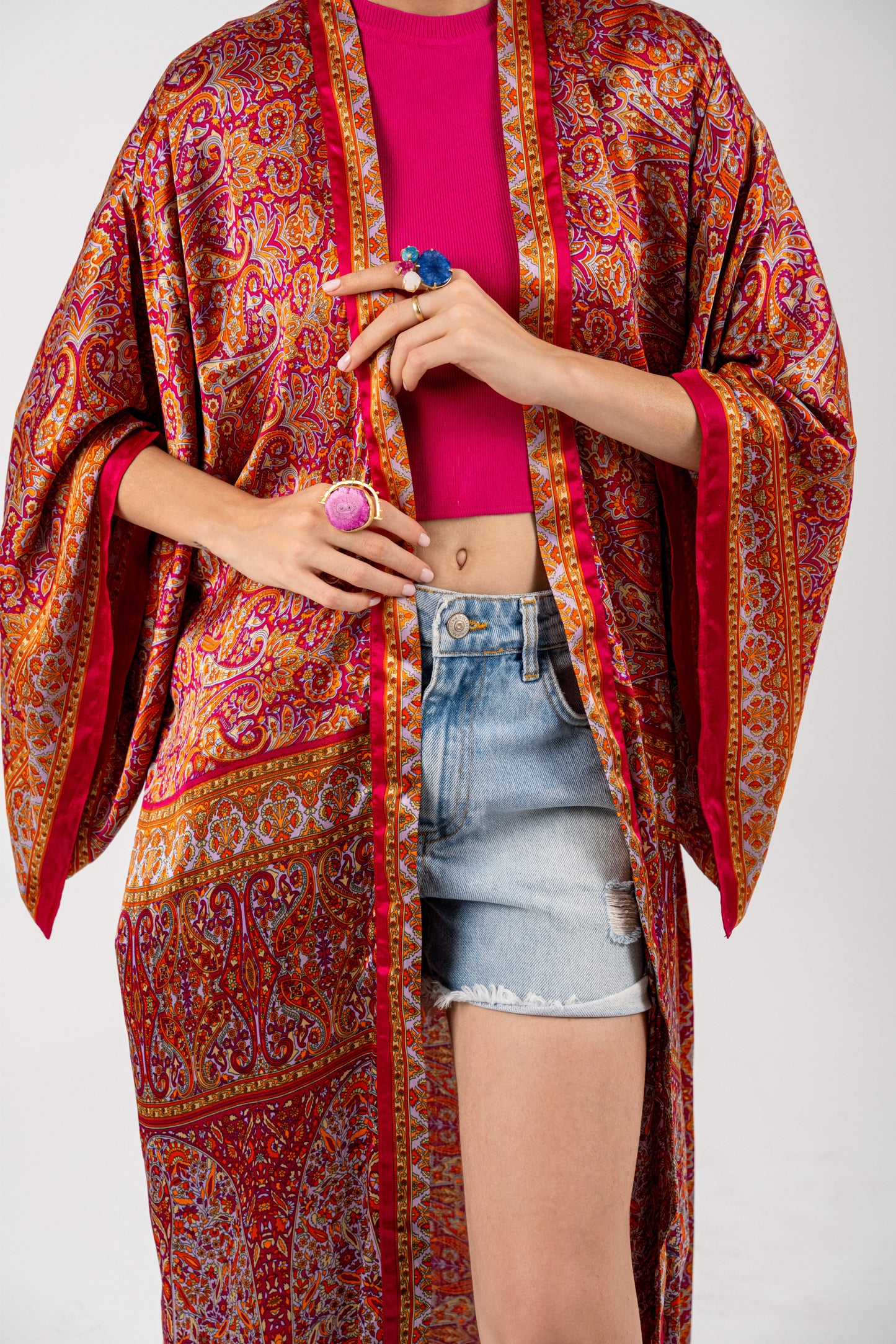 Samarkand - Long Silky Pink Kimono