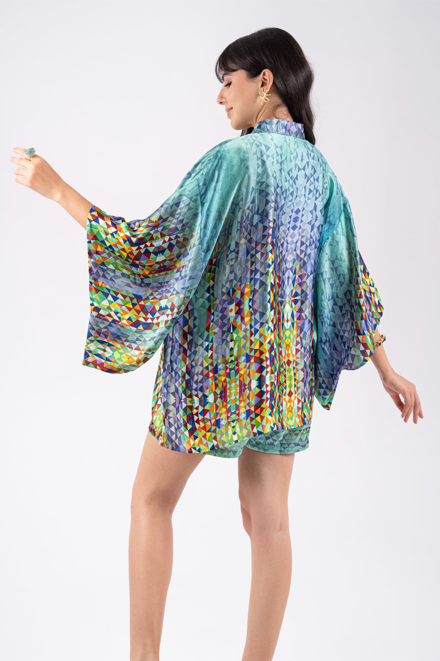 Barcelona - Super Short Silky Blue Kimono