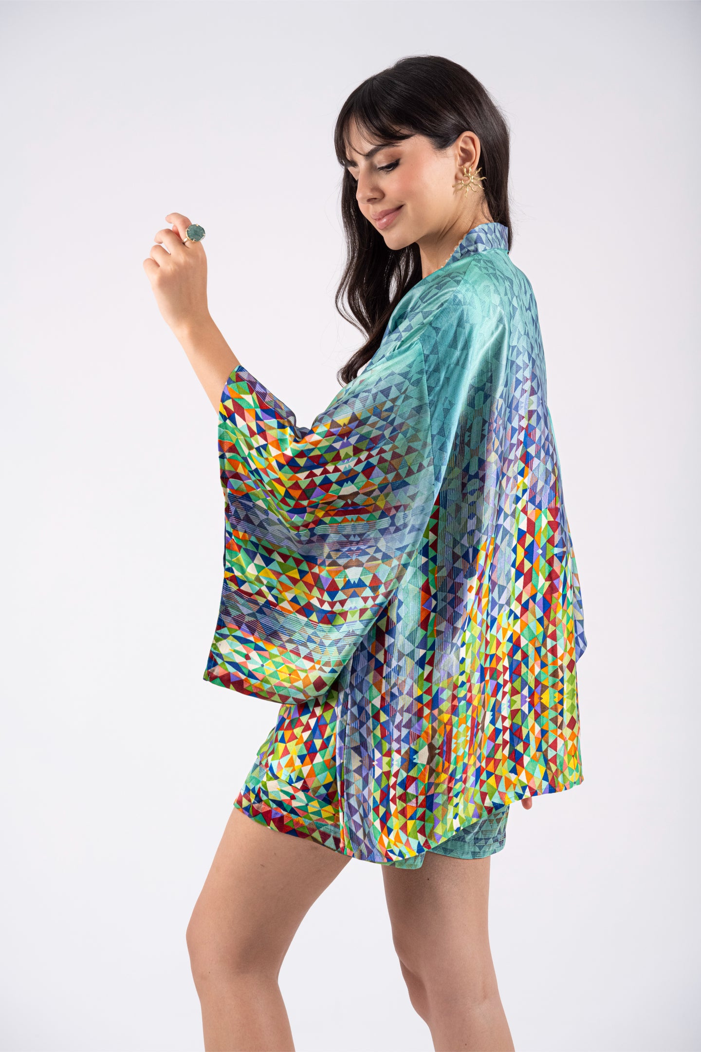 Barcelona - Super Short Silky Blue Kimono