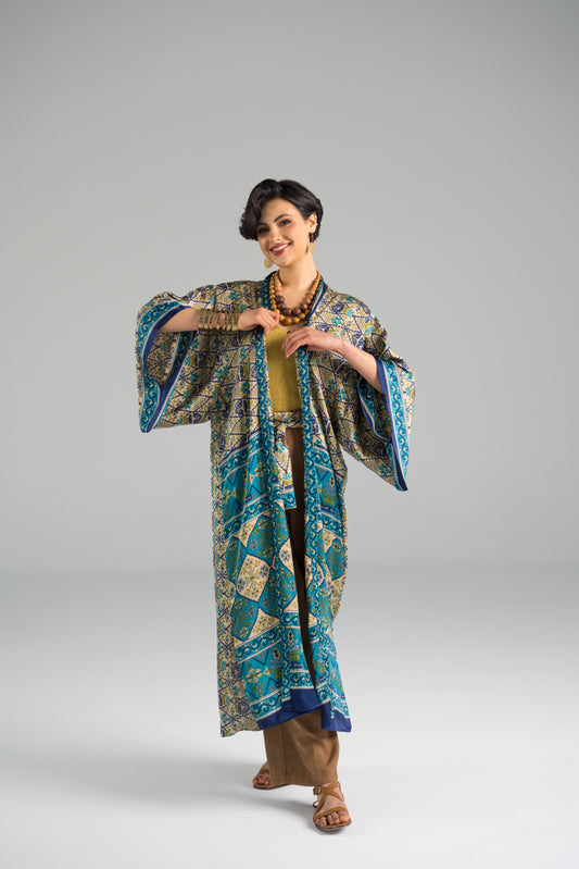 Taraz - Long Silky Blue Kimono