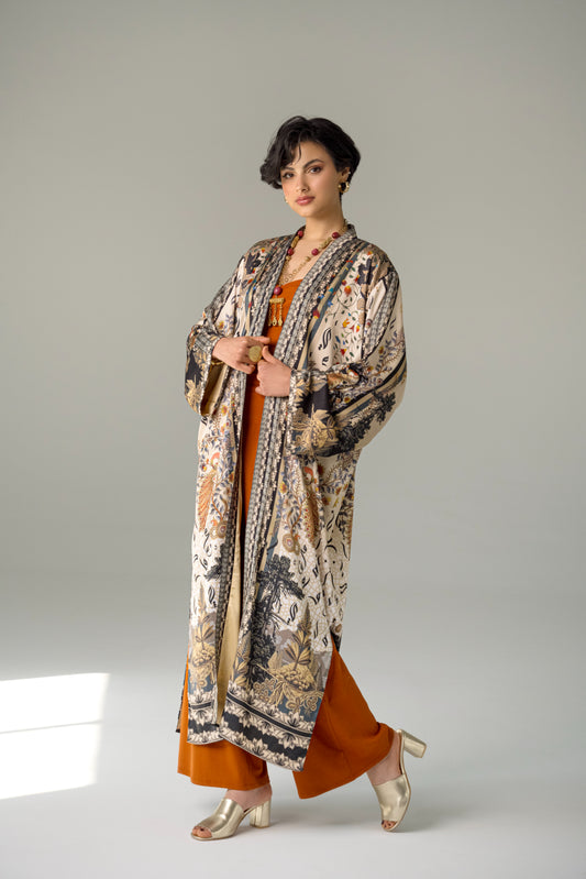 Isfahan - Long Silky Beige Kimono
