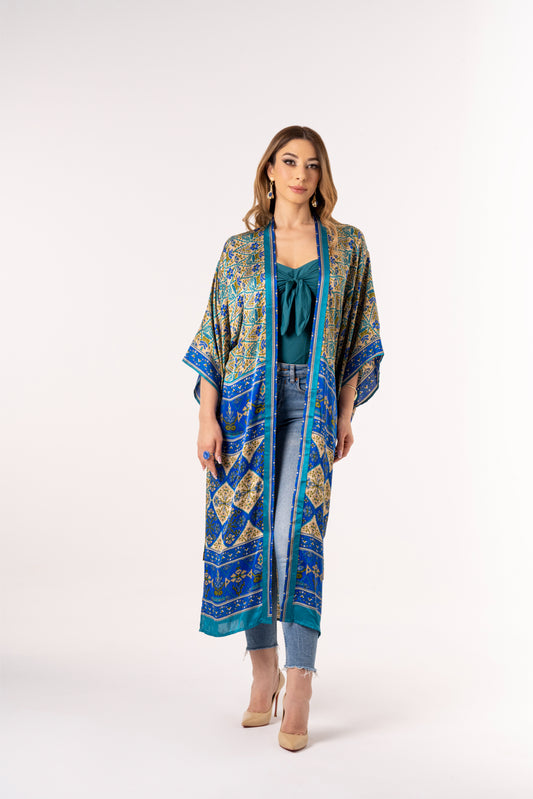 Taraz - Long Silky Blue Kimono