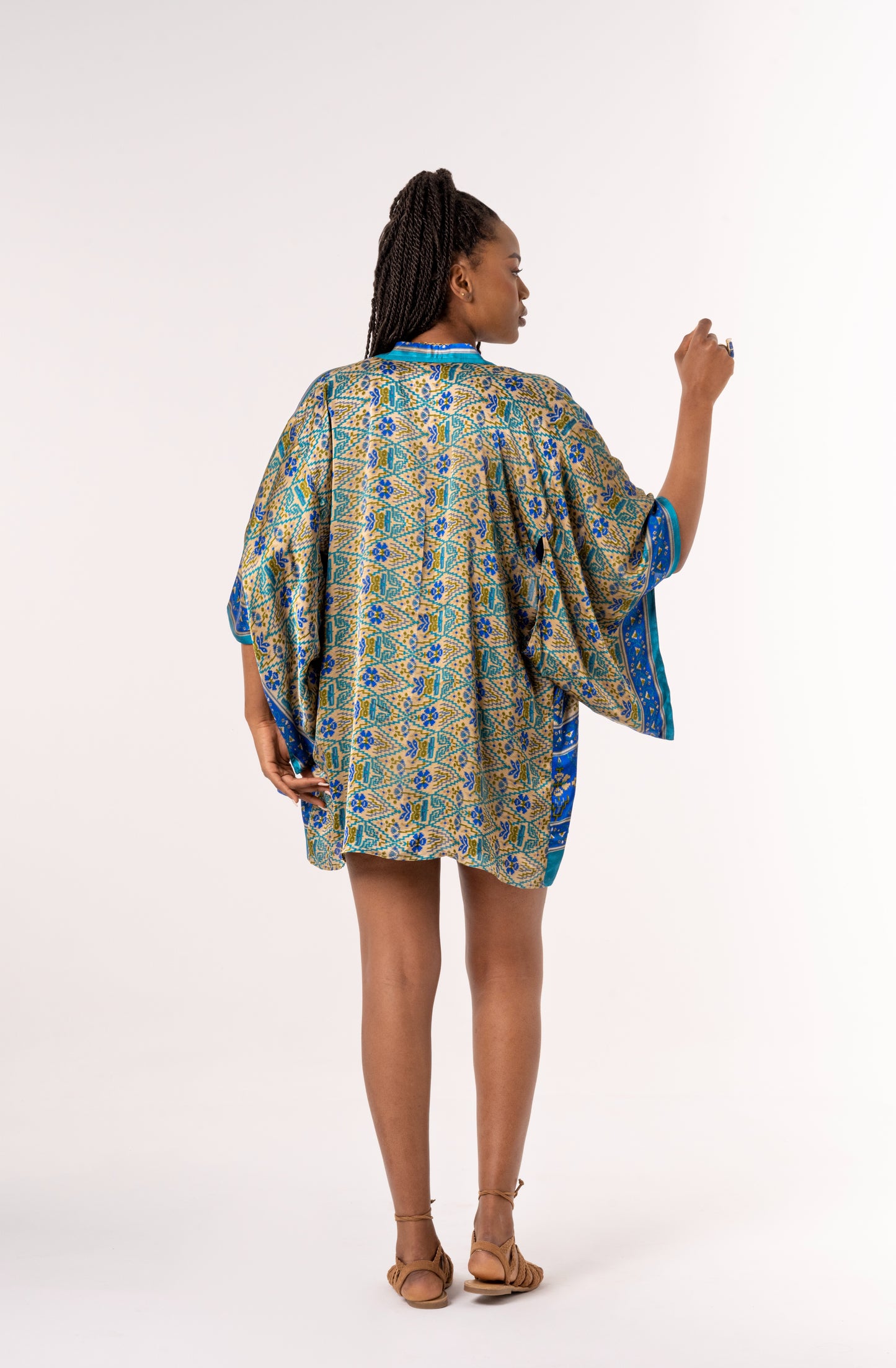 Taraz - Short Silky Blue Kimono