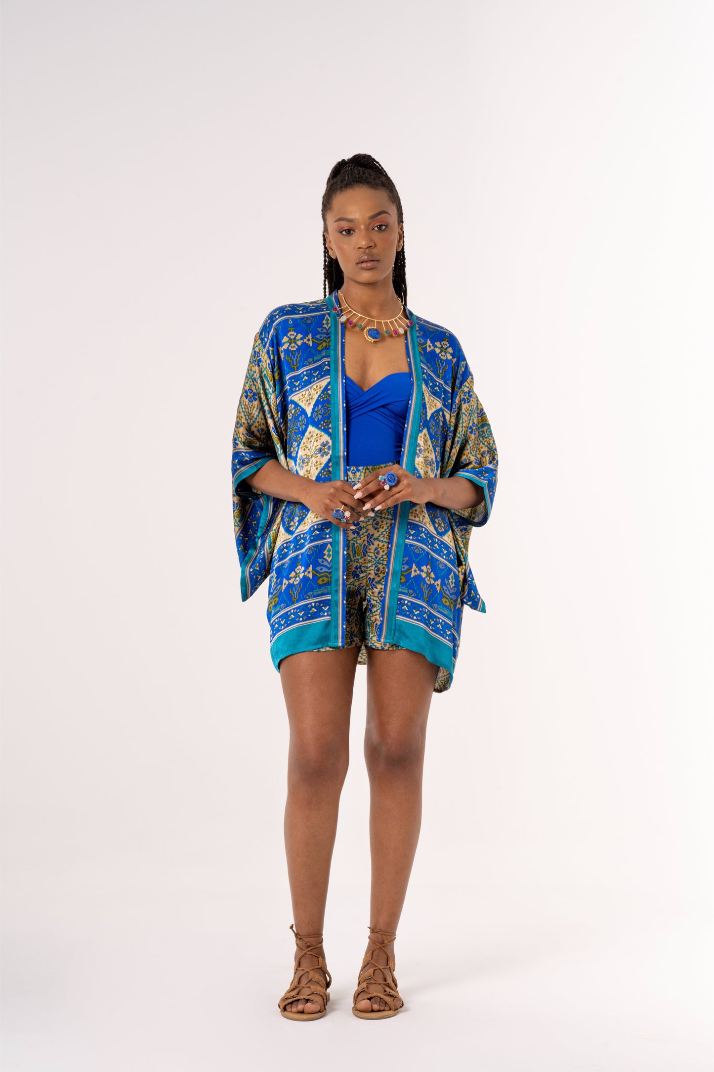 Taraz - Short Silky Blue Kimono