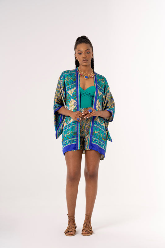 Taraz - Short Silky Blue Kimono