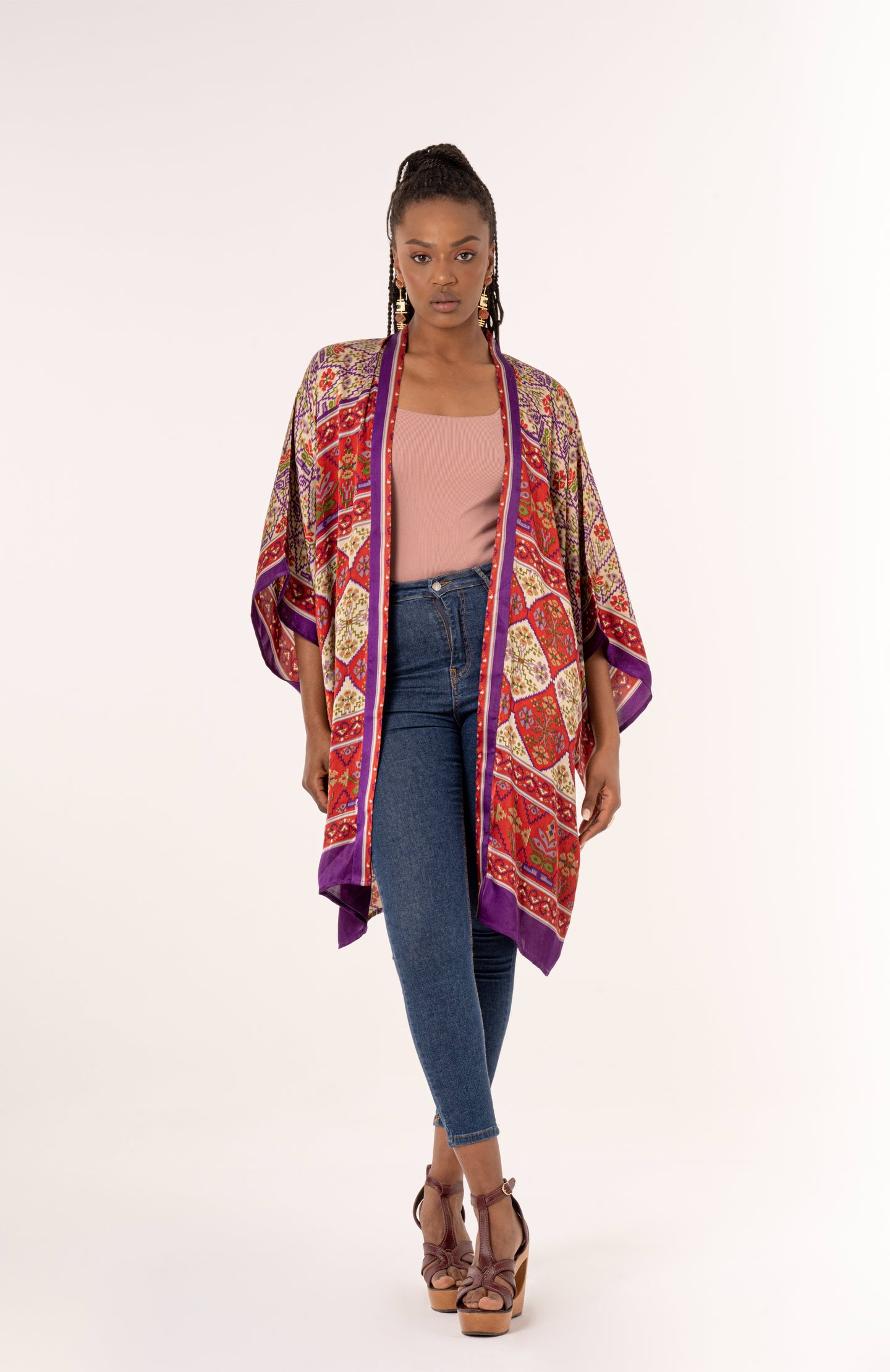 Taraz - Short Silky Purple Kimono