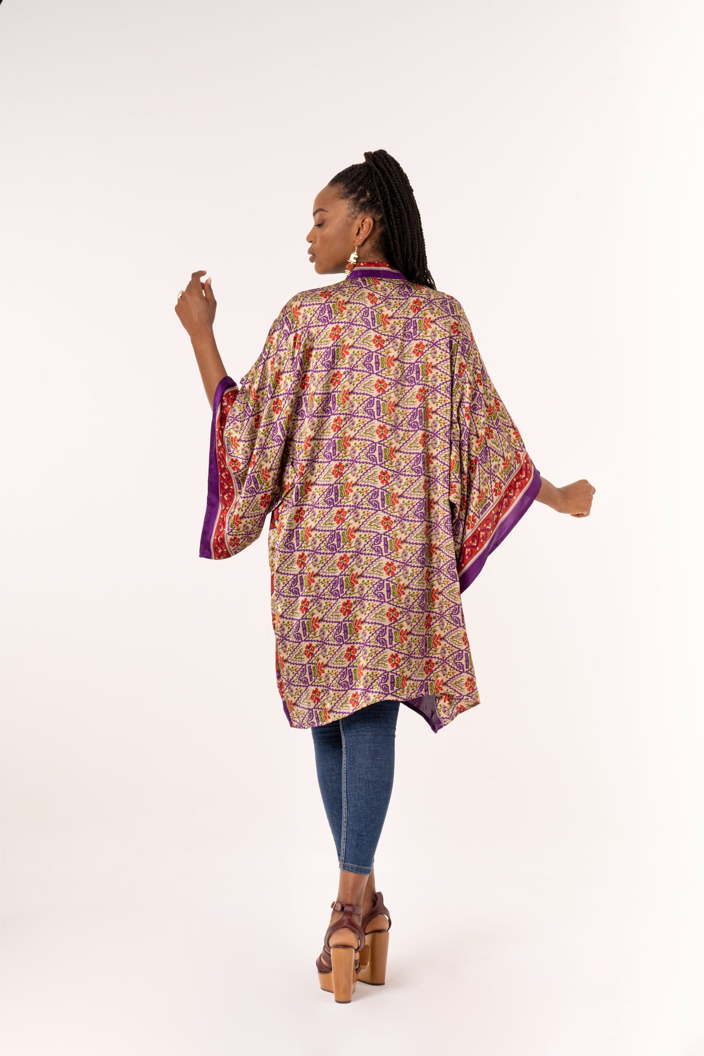 Taraz - Short Silky Purple Kimono