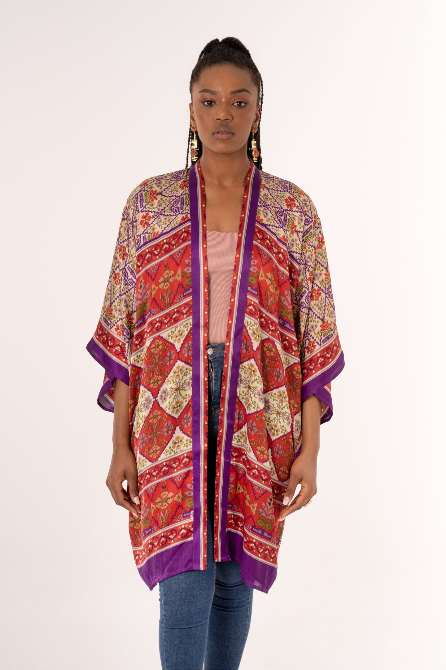 Taraz - Short Silky Purple Kimono