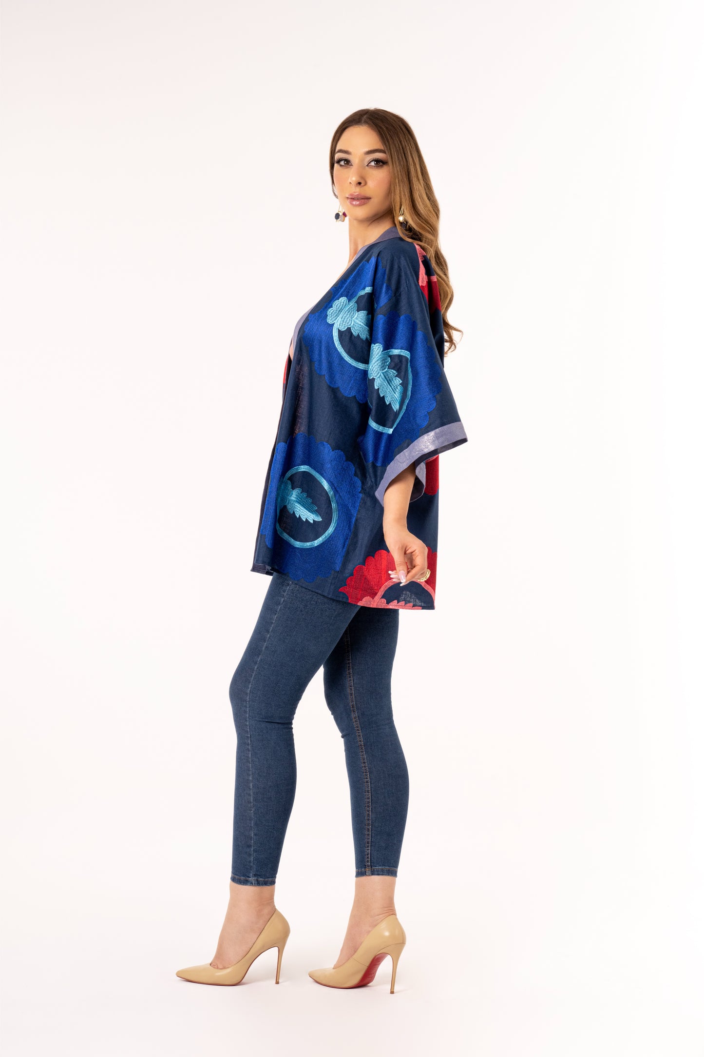 Kokand - Blue/Pink Embroidered Linen Cardigan