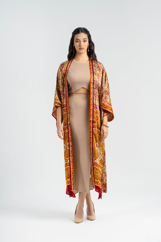 Taraz - Long Silky Orange Kimono