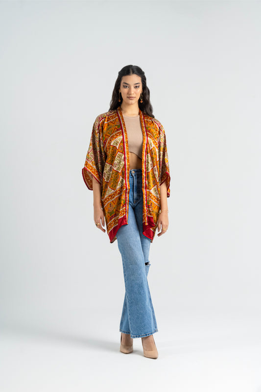 Taraz - Short Silky Orange Kimono